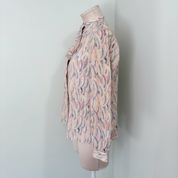 🌷 sales* Vintage Tie Neck Bow Top Paisley Size Medium Waves Retro Rare Career - Picture 4 of 16